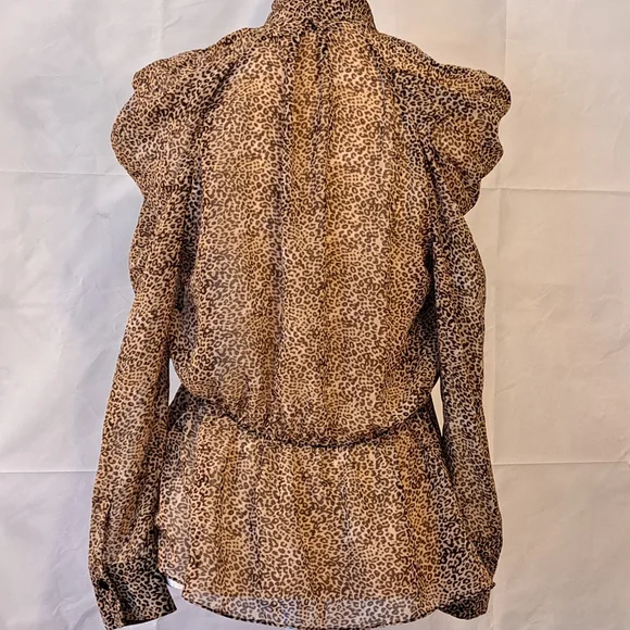 ZARA LEOPARD PRINT PUSSYCAT BOW TIE 90'S STYLE BLOUSE IN BLACK/BROWN SZ M - Picture 4 of 15